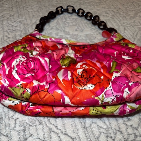 Vera Bradley EdithFloral Rose Pink Red Hobo Chain handle purse - Picture 2 of 10